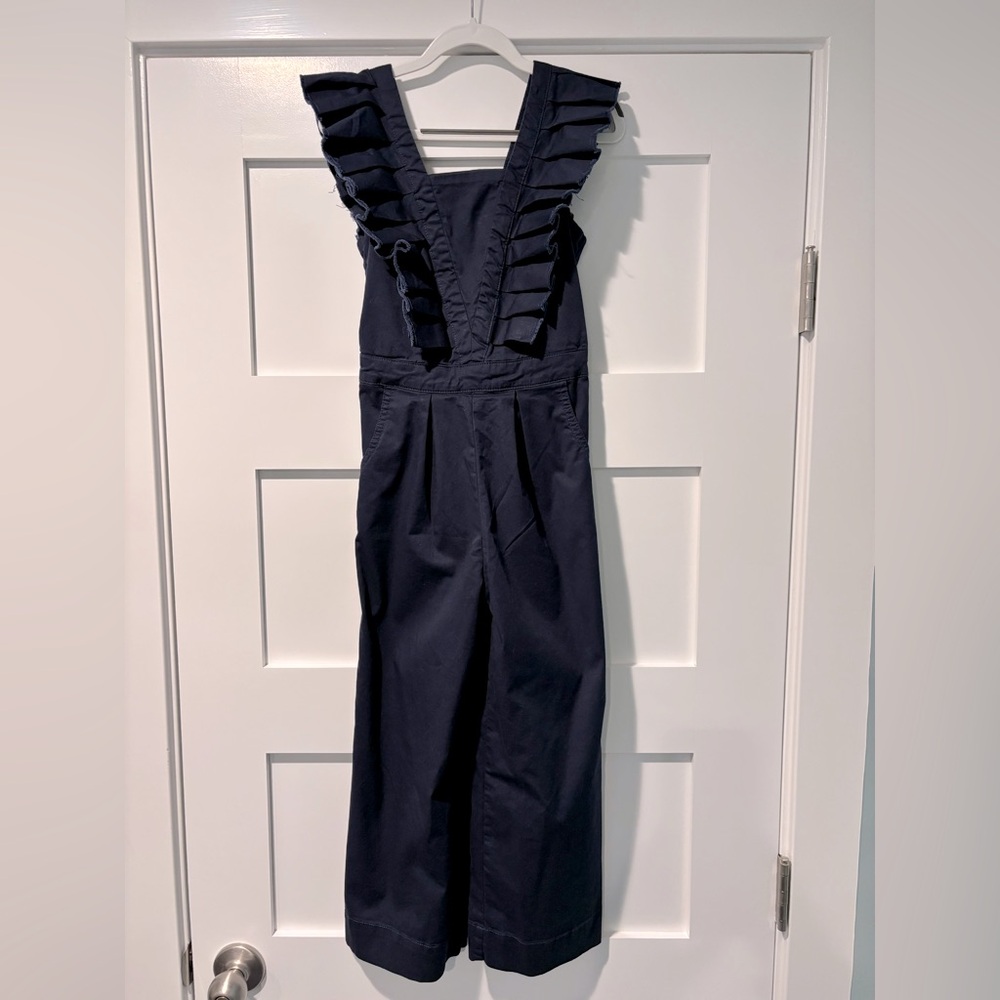 Habitual Girl Romper Navy Blue with Ruffles. Size 7/8
